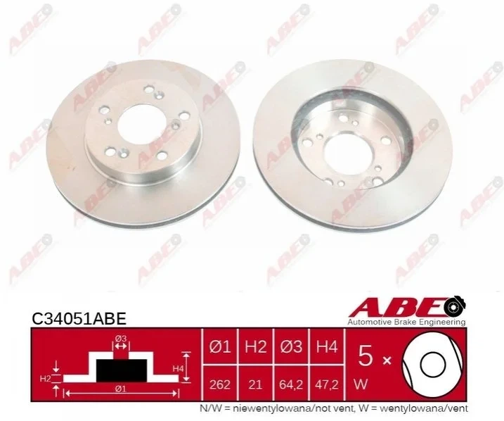 Тормозные диски ABE C34051ABE Honda Civic, CR-Z, Stream 45251S6M000, 45251S7AJ10, 45251SNA000 - зображення 3