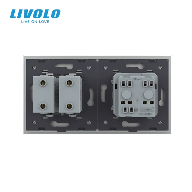 Розетка з заземленням з 2 USB розетками LIVOLO сіра 2.5D скло