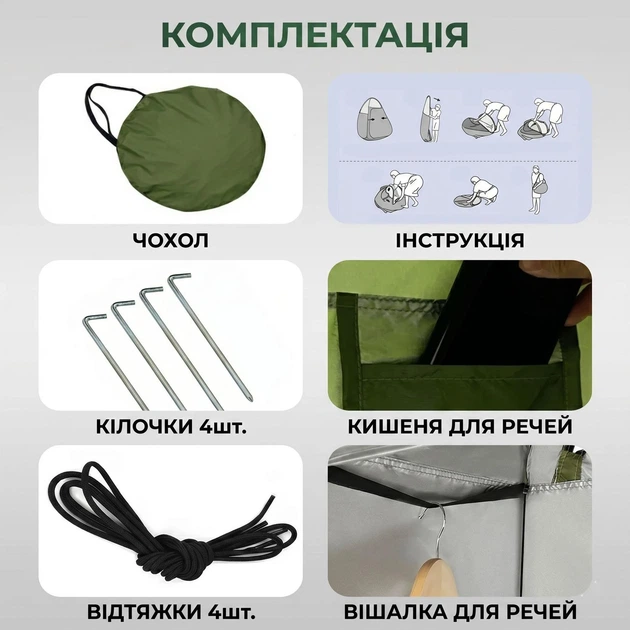 Автоматичний намет душ туалет туристичний 120х120х190 см, кемпінговий тент кабінка для душу та перевдягання - Фото 5 Автоматичний намет душ туалет туристичний 120х120х190 см, кемпінговий тент кабінка для душу та перевдягання - зображення 5