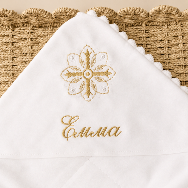 Крыжма именной BOKA цветочек минки 90х80 см Белый - изображение 2