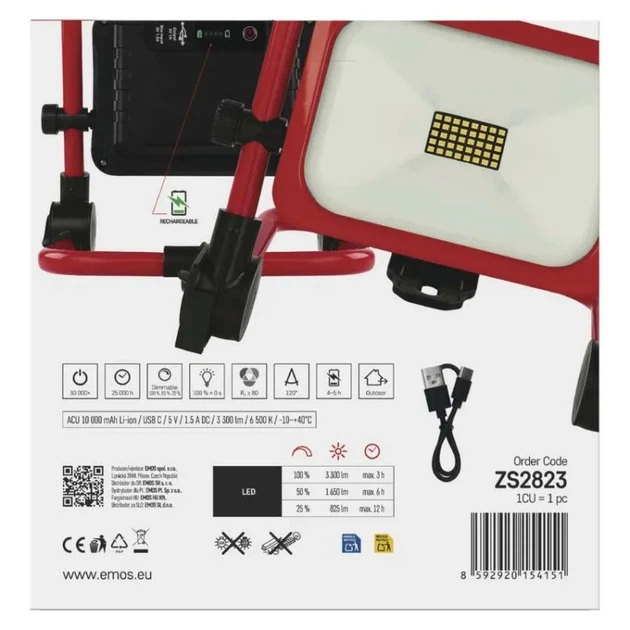 Прожектор с аккумулятором Emos ZS2823 35W 3300Lm 6500K Li-Ion 10000mAh IP54 - изображение 17