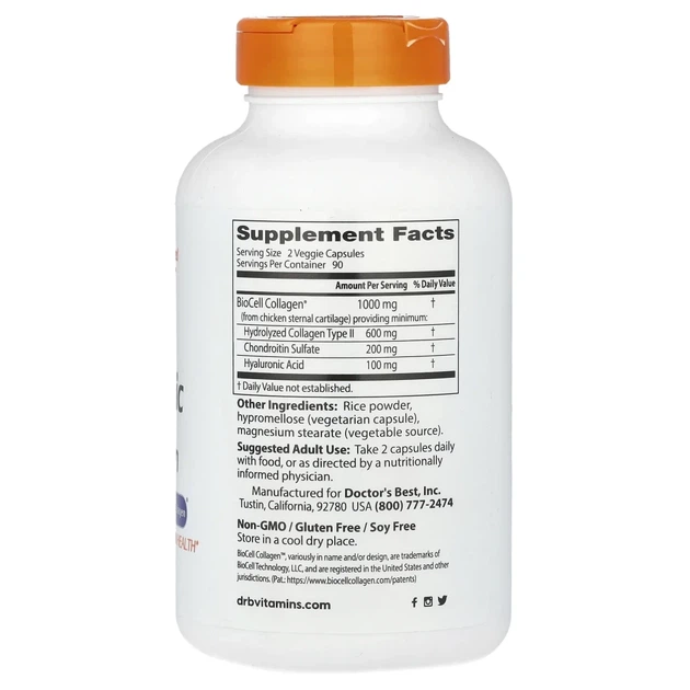 Doctor's Best, гіалуронова кислота та хондроїтинсульфат, 180 рослинних капсул (DRB-00228) - Фото 2 Doctor's Best, гіалуронова кислота та хондроїтинсульфат, 180 рослинних капсул (DRB-00228) - зображення 2