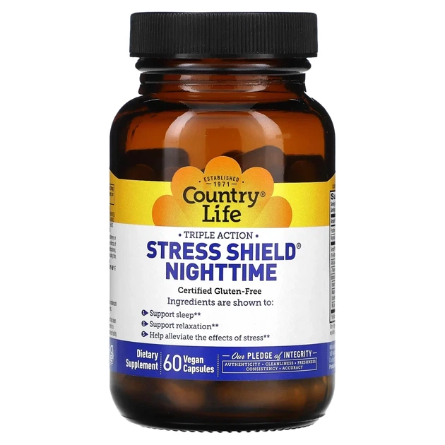 Country Life, Stress Shield Nighttime, засіб потрійної дії, 60 веганських капсул (CLF-05042) - Фото 3 Country Life, Stress Shield Nighttime, засіб потрійної дії, 60 веганських капсул (CLF-05042) - изображение 3