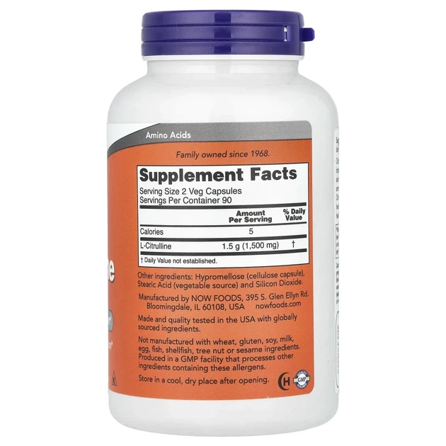L-цитрулін NOW Foods (L-Citrulline) 750 мг 180 вегетаріанських капсул (NOW-00103) - зображення 2