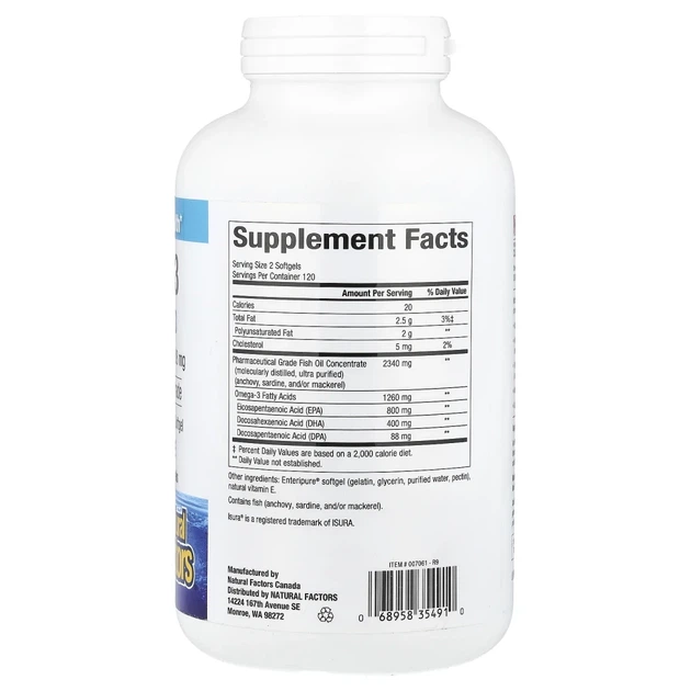 Омега-3 Natural Factors (Rx Omega-3) 630 мг 240 капсул (NFS-35491) - зображення 2