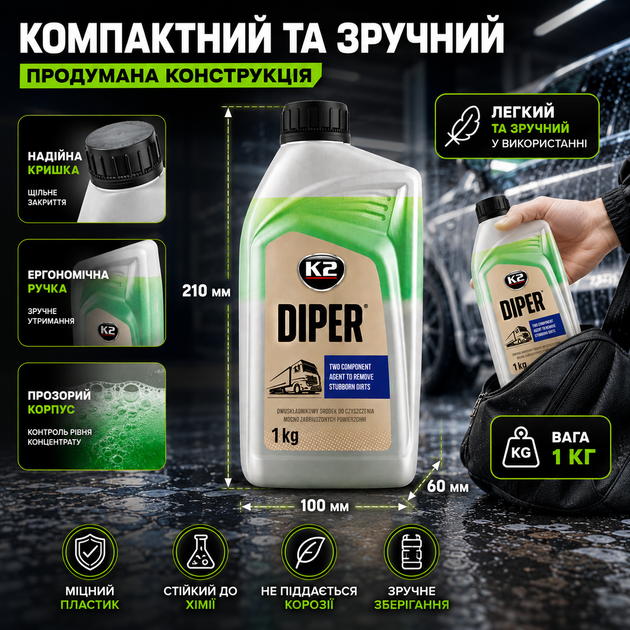 Активная пена K2 Diper концентрат 1кг для бесконтактной мойки авто очищающее средство пенообразователь пластиковый SK_M802А12 - изображение 5