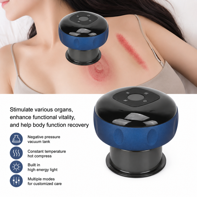 Массажер для тела вакуумный Cupping Massage Instrument 8857 LCD Black/Blue - изображение 3
