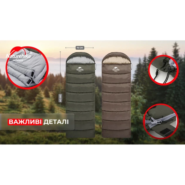 Спальник з капюшоном лівий (1°C) Naturehike U350 NH20MSD07. Зелений - Фото 7 Спальник з капюшоном лівий (1°C) Naturehike U350 NH20MSD07. Зелений - зображення 7