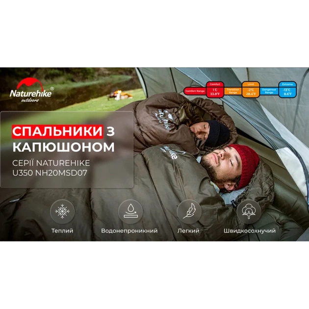 Спальник з капюшоном лівий (1°C) Naturehike U350 NH20MSD07. Зелений - Фото 10 Спальник з капюшоном лівий (1°C) Naturehike U350 NH20MSD07. Зелений - зображення 10