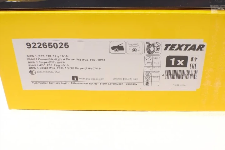Тормозные диски TEXTAR 92265025 BMW 1 Series, 3 Series, 2 Series, 4 Series 34106797602, 34116797602, 6797602 - зображення 9