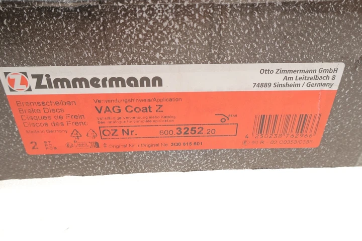 Диск гальмівний Coat Z ZIMMERMANN 600325220 Volkswagen Golf, Touran, Passat, Tiguan, Sharan; Audi TT, A3, Q3; Skoda Superb, Kodiaq 3Q0615601, 3Q0615601A, 3QD615601 - Фото 4 Диск гальмівний Coat Z ZIMMERMANN 600325220 Volkswagen Golf, Touran, Passat, Tiguan, Sharan; Audi TT, A3, Q3; Skoda Superb, Kodiaq 3Q0615601, 3Q0615601A, 3QD615601 - изображение 4