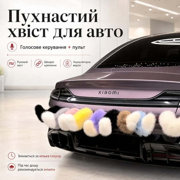Интерактивный пушистый хвост на авто / мото / скутер с пультом ДУ и USB зарядкой Серый - изображение 2