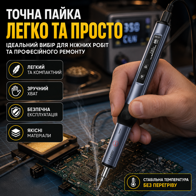 Паяльник Fnirsi USB 96W PD для пайки печатных плат и ремонта мобильных телефонов черный SK_712799А12 - изображение 2
