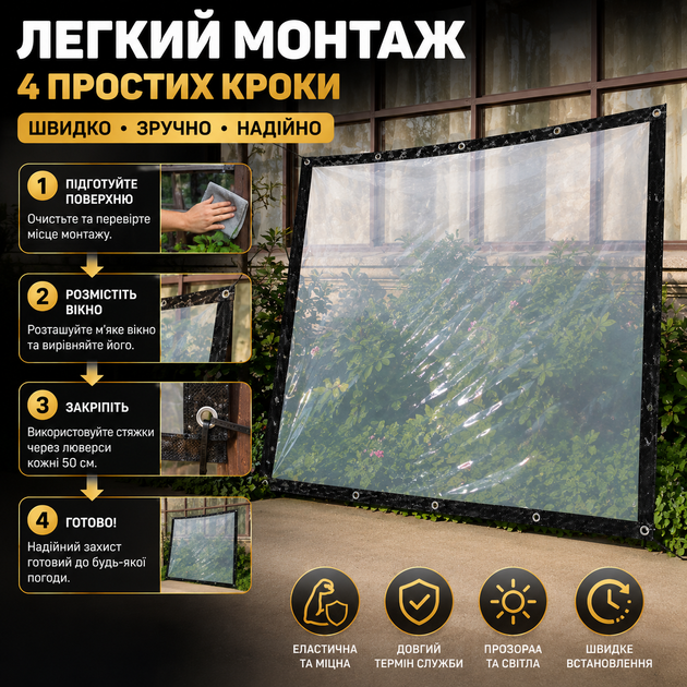 Мягкое окно для беседки балкона веранды 1х3 м прозрачное гибкое окно для защиты от непогоды тент SK_712435А12 - изображение 3