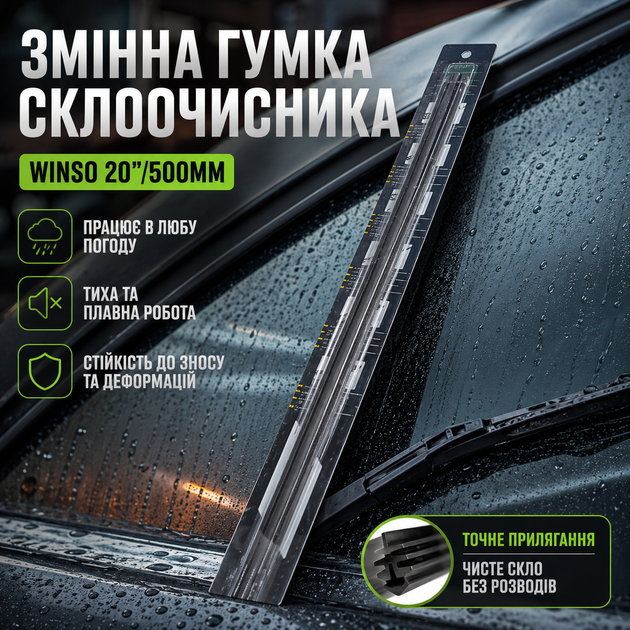 Сменная резинка Winso 20/500мм 6мм с металлическими направляющими для щеток стеклоочистителей очиститель резинка черная SK_115500А12 - изображение 2