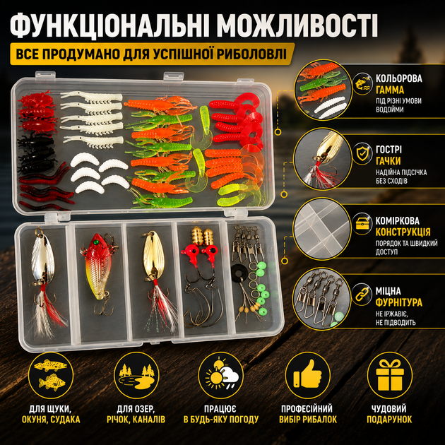 Набір принад для риболовлі set1 у кейсі силіконові приманки для хижої риби для лову риби зелений SK_10909А12 - зображення 4