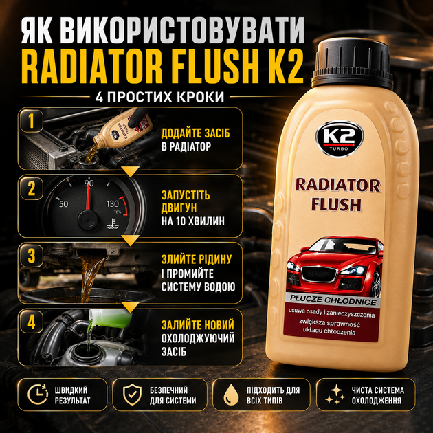 Промывка радиатора K2 Radiator Flush 250 мл очиститель для радиатора устранение загрязнений красный SK_T2211/T221А12 - изображение 3