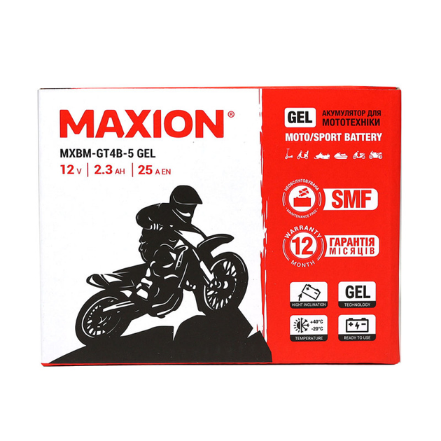Гелиевый мото аккумулятор MAXION GT4B-5 12V 2.3Ah для скутера мопеда GEL - Фото 5 Гелиевый мото аккумулятор MAXION GT4B-5 12V 2.3Ah для скутера мопеда GEL - изображение 5