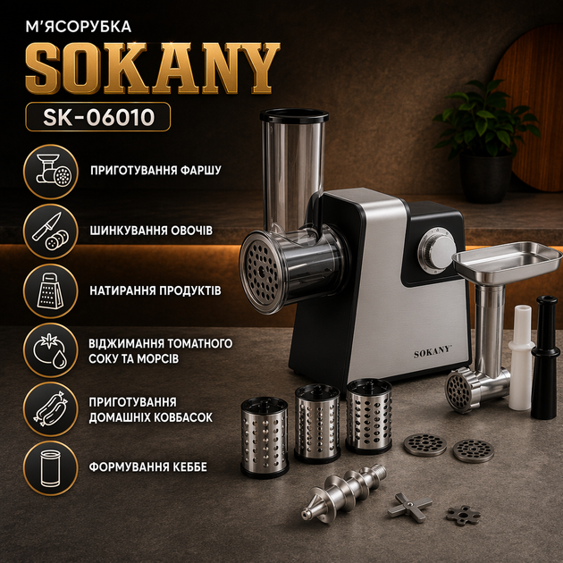 М’ясорубка SOKANY SK-06010 4 в 1, 1000 Вт - зображення 3