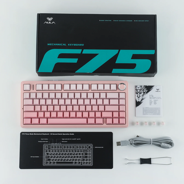 Беспроводная механическая клавиатура AULA F75 Pink Gradient, Dream Sakura Switch, размер 75%, RGB подсветки (2.4G/Bluetooth/USB) - изображение 2