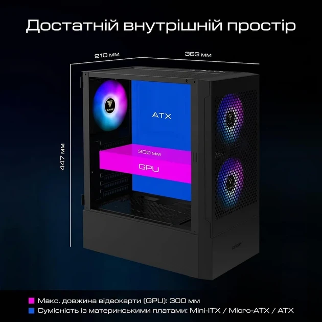 Корпус для ПК GAMDIAS TALOS E3 MESH / Mid Tower / ARGB, Закаленное стекло / Без БП / Черный (101647100) - изображение 4
