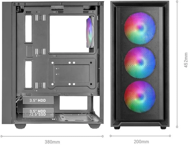 Корпус для ПК Mars Gaming MC-AIR / Midi Tower / FRGB, Закаленное стекло, Mesh / Без БП / Черный (101647101) - изображение 5