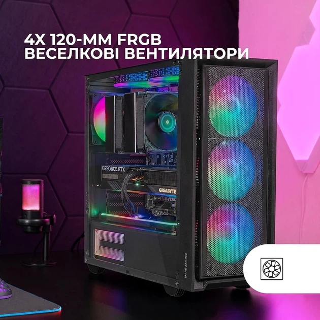 Корпус для ПК Mars Gaming MC-AIR / Midi Tower / FRGB, Закаленное стекло, Mesh / Без БП / Черный (101647101) - изображение 6