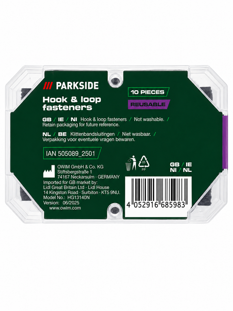 Самоклеящиеся липучки Parkside Hook & Loop Fasteners Reusable 10 шт - Фото 2 Самоклеящиеся липучки Parkside Hook & Loop Fasteners Reusable 10 шт - изображение 2