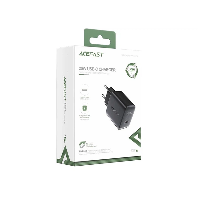 Мережевий зарядний пристрій ACEFAST A1 PD20W single USB-C charger Black - Фото 2 Мережевий зарядний пристрій ACEFAST A1 PD20W single USB-C charger Black - изображение 2