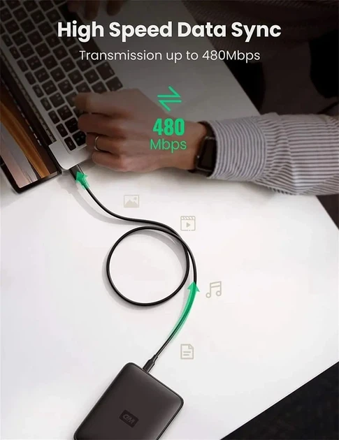 Кабель UGREEN USB 2.0 A Male to Mini 5 Pin Male Cable 3m (Black) - Фото 6 Кабель UGREEN USB 2.0 A Male to Mini 5 Pin Male Cable 3m (Black) - изображение 6