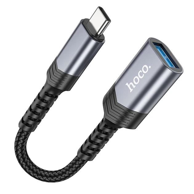 Кабель-перехідник HOCO UA24 Type-C male to USB female 3.0 converter Metal Gray - Фото 2 Кабель-перехідник HOCO UA24 Type-C male to USB female 3.0 converter Metal Gray - зображення 2
