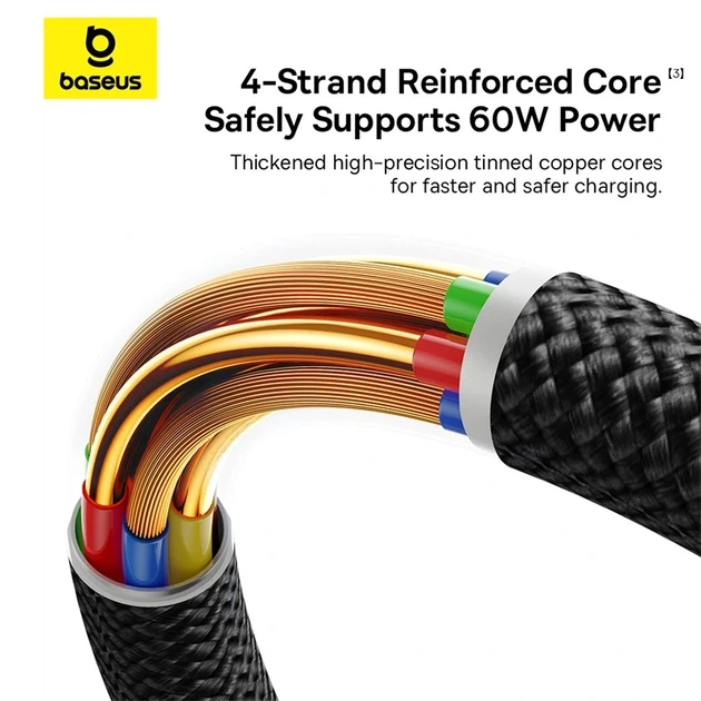 Кабель Baseus Dura Series Fast Charging Cable USB to Type-C 60W 1m Gold+Black - зображення 13