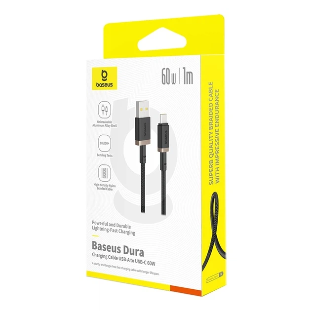 Кабель Baseus Dura Series Fast Charging Cable USB to Type-C 60W 1m Gold+Black - зображення 2