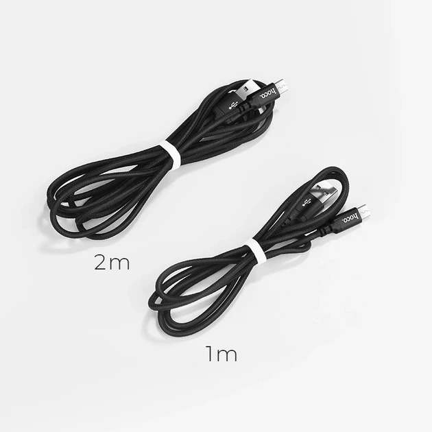 Кабель HOCO X14 USB to Micro 2A, 2m, nylon, aluminum connectors, Black - Фото 5 Кабель HOCO X14 USB to Micro 2A, 2m, nylon, aluminum connectors, Black - зображення 5