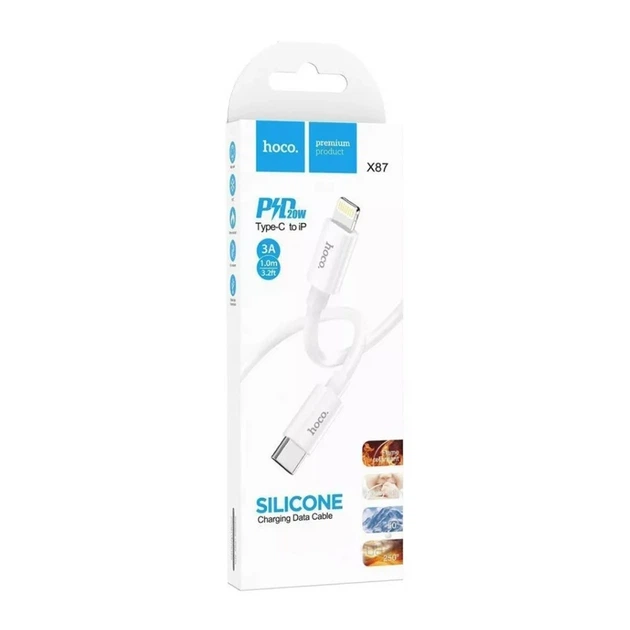 Кабель HOCO X87 Magic silicone PD charging data cable for iP White - Фото 2 Кабель HOCO X87 Magic silicone PD charging data cable for iP White - зображення 2