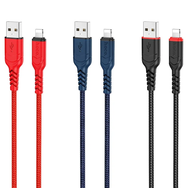 Кабель HOCO X59 USB to iP 2.4A, 1m, nylon, TPE connectors, Red - зображення 3