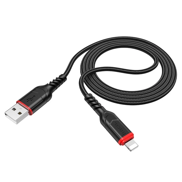 Кабель HOCO X59 USB to iP 2.4A, 1m, nylon, TPE connectors, Black - Фото 5 Кабель HOCO X59 USB to iP 2.4A, 1m, nylon, TPE connectors, Black - зображення 5