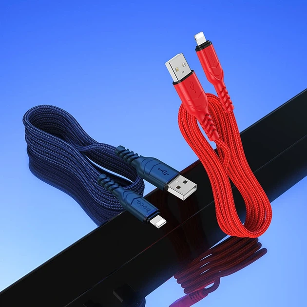 Кабель HOCO X59 USB to iP 2.4A, 1m, nylon, TPE connectors, Red - зображення 5