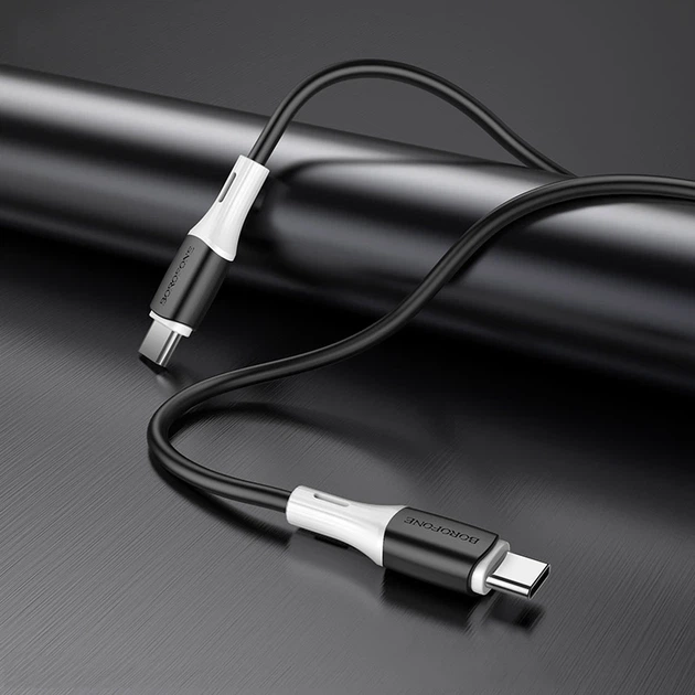 Кабель BOROFONE BX79 Type-C to Type-C 3A,60W, 1m, silicone, silicone connectors, Black - Фото 3 Кабель BOROFONE BX79 Type-C to Type-C 3A,60W, 1m, silicone, silicone connectors, Black - зображення 3