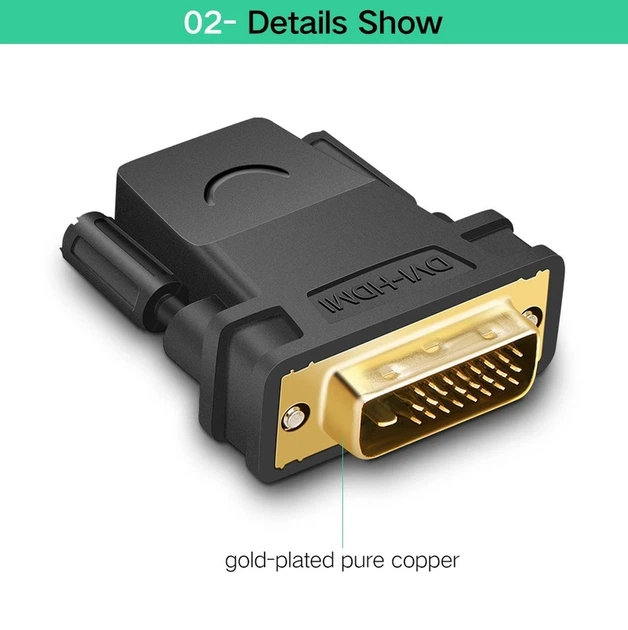 Адаптер UGREEN 20124 DVI 24+1 Male to HDMI Female Adapter (Black) (UGR-20124) - изображение 3