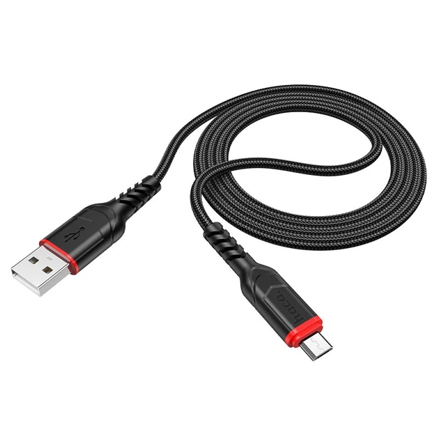 Кабель HOCO X59 USB to Micro 2.4A, 1m, nylon, TPE connectors, Black - изображение 5