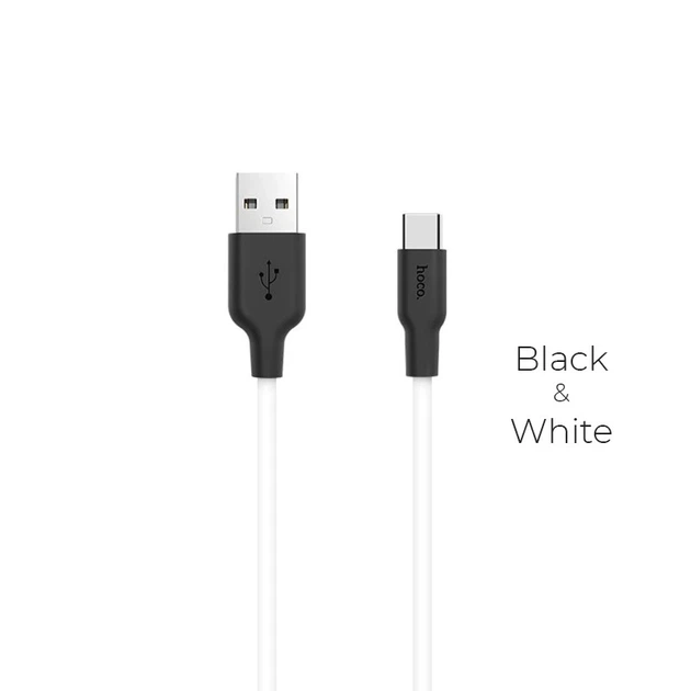 Кабель HOCO X21 USB to Type-C 2A, 1m, silicone, TPE connectors, Black+White - зображення 4