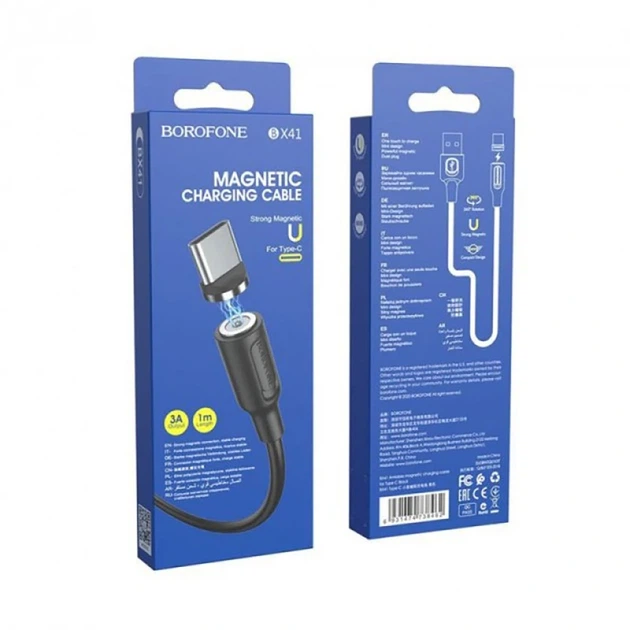 Кабель BOROFONE BX41 USB to Type-C 2.4A, 1m, PVC, PVC connectors, magnetic, Black - Фото 2 Кабель BOROFONE BX41 USB to Type-C 2.4A, 1m, PVC, PVC connectors, magnetic, Black - зображення 2
