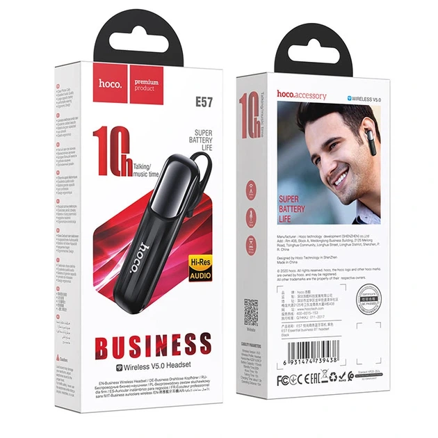 Bluetooth гарнітура HOCO E57 Essential business BT headset Black - изображение 2