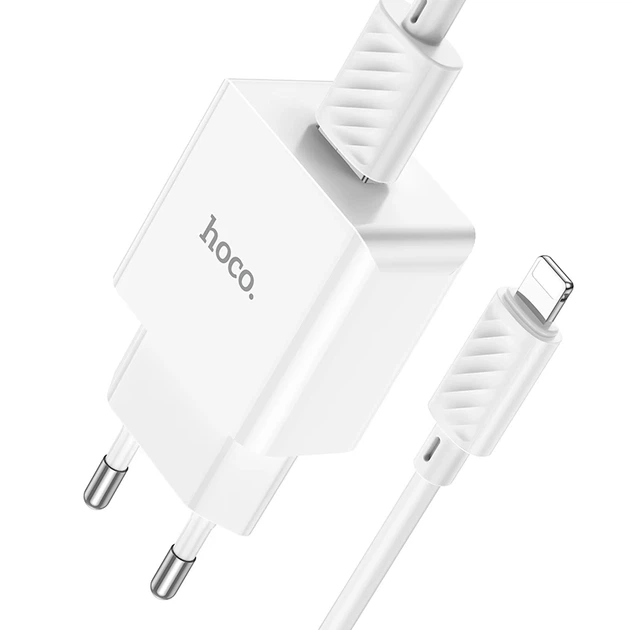 Мережевий зарядний пристрій з кабелем HOCO C106A Leisure single port charger set(iP) 10.5W White - Фото 3 Мережевий зарядний пристрій з кабелем HOCO C106A Leisure single port charger set(iP) 10.5W White - зображення 3