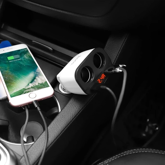 Автомобільний зарядний пристрій HOCO Z28 Power ocean cigarette lighter in-car charger with digital display White - Фото 4 Автомобільний зарядний пристрій HOCO Z28 Power ocean cigarette lighter in-car charger with digital display White - изображение 4