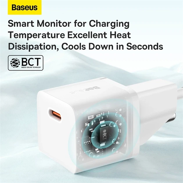 Мережевий зарядний пристрій Baseus GaN5 Fast Charger(mini) 1C 20W EU White - изображение 12