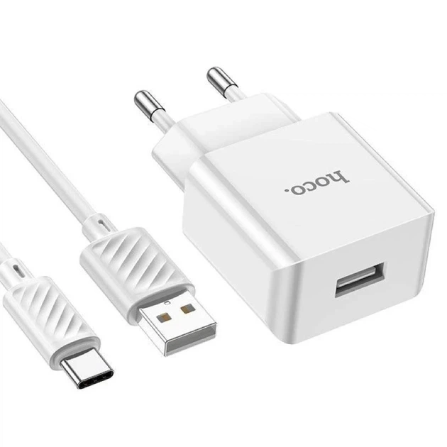 Мережевий зарядний пристрій з кабелем HOCO C106A Leisure single port charger set(Type-C) White - Фото 5 Мережевий зарядний пристрій з кабелем HOCO C106A Leisure single port charger set(Type-C) White - зображення 5