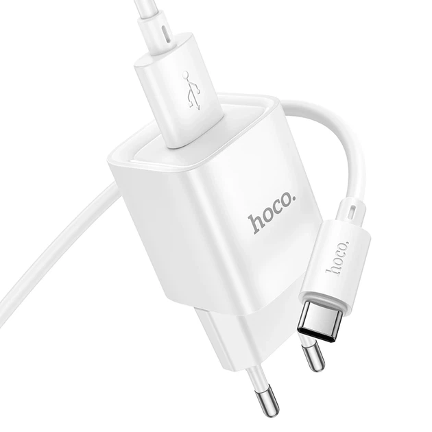 Мережевий зарядний пристрій з кабелем HOCO C145A Charm single port QC3.0 charger set(Type-C) White - Фото 5 Мережевий зарядний пристрій з кабелем HOCO C145A Charm single port QC3.0 charger set(Type-C) White - зображення 5