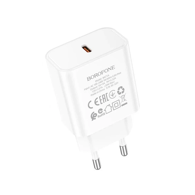 Мережевий зарядний пристрій BOROFONE BA71A Power single Port PD20W charger White - изображение 2